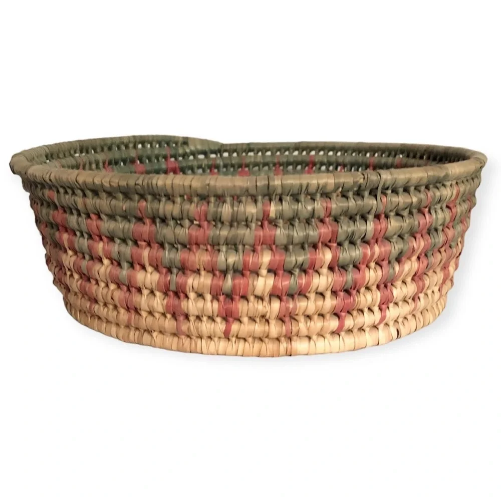 VTG Primitive Coil Basket Sweet Grass Hand Woven Star Boho Basket Bowl 9 inch